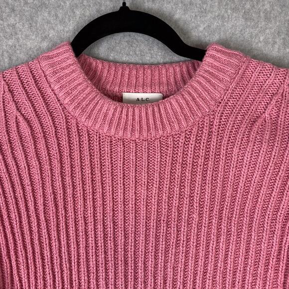 A.L.C. Pink Lianne Cropped Ribbed Knit Sweater Cotton Cashmere Blend Size Small - Picture 2 of 5
